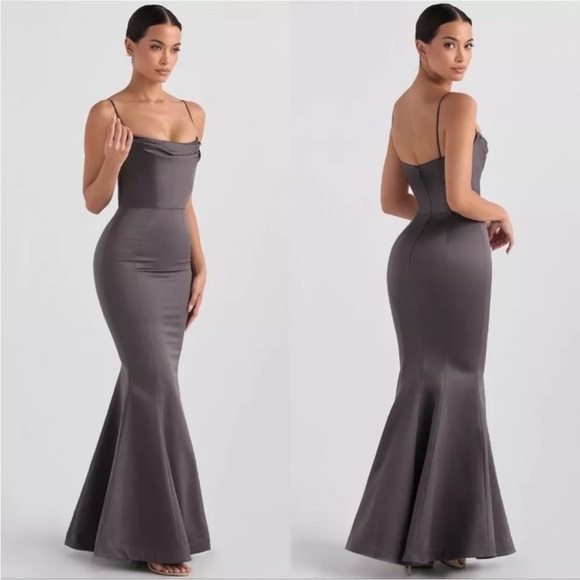 House of CB Dresses & Skirts - House of CB 'Violette' Shadow‎ Grey Satin Fishtail Maxi Gown NWOT size XS